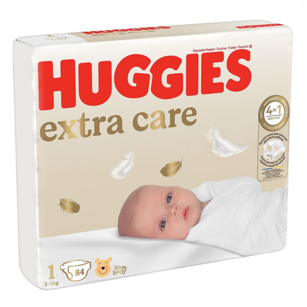 Huggies EXTRA CARE klipši 1 izmērs (2-5 kg) 84 gb.