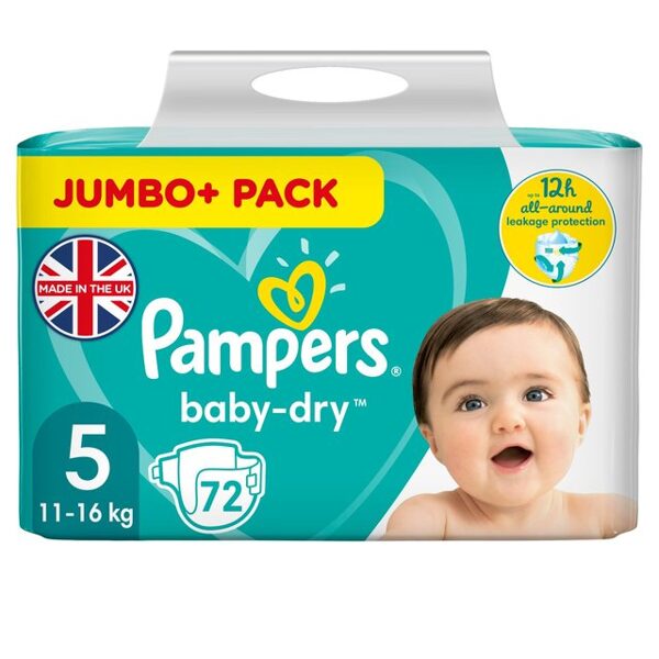 Pampers Baby Dry klipši Jumbo Pack 5 izmērs (11-16 kg) 72 gb.