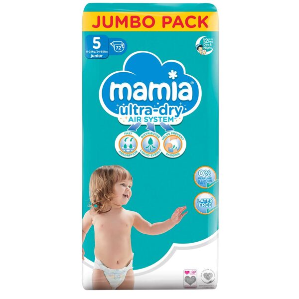 Mamia Ultra-Dry klipši Jumbo Pack 5 izmērs (11-16 kg) 72 gb.