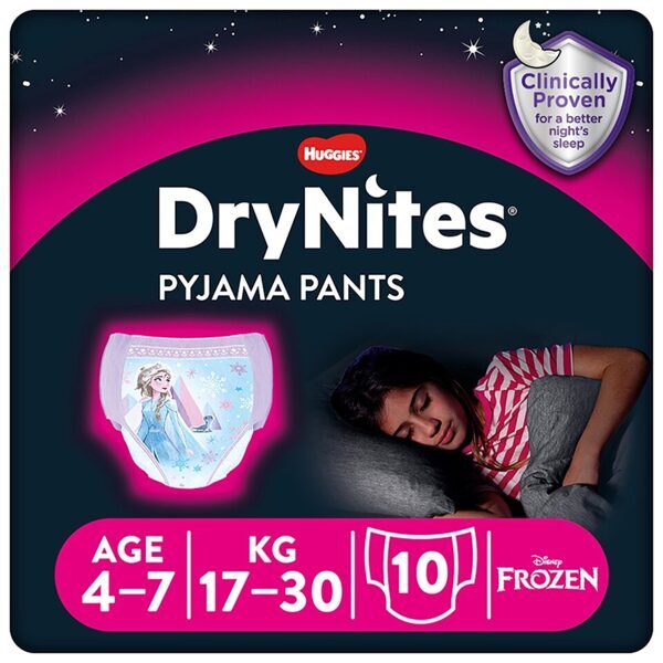 Huggies DryNites Bedwetting Pyjama Nappy Pants Girls (4-7) x 10 gab.