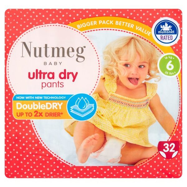 Biksītes Nutmeg Ultra-Dry Pants 6 izmērs (16+ kg) 32 gab.