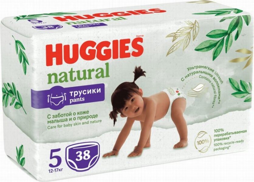 Biksītes Huggies Natural Pants 5 izmērs (12-17 kg) 38 gb.