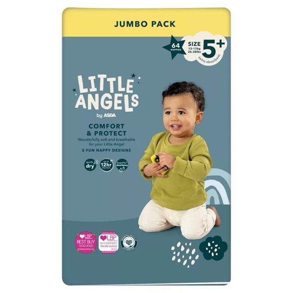 Little Angels Jumbo Pack NEW klipši 5+ izmērs (12-17 kg) 64 gab.