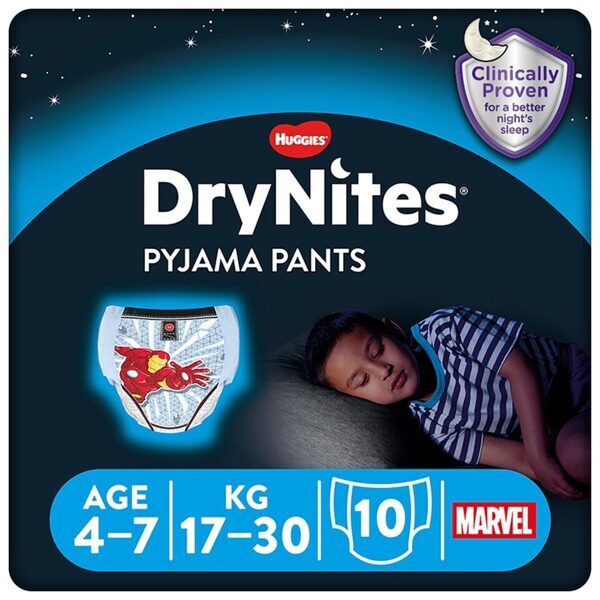 Huggies DryNites Bedwetting Pyjama Nappy Pants Boys (4-7) x10 gab.