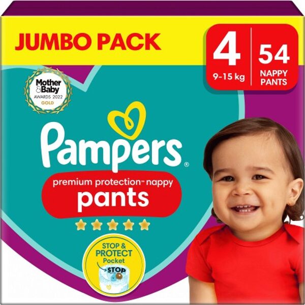 Biksītes Pampers Premium Protection Pants Jumbo Pack 4 izmērs (9-15 kg) 54 gb.