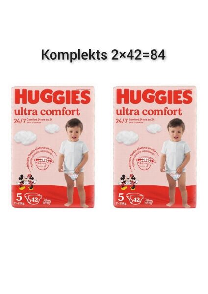 KOMPLEKTS Huggies Ultra Comfort autiņbiksītes klipši 5 izmērs (11-25 kg) 42x2=84 gab.