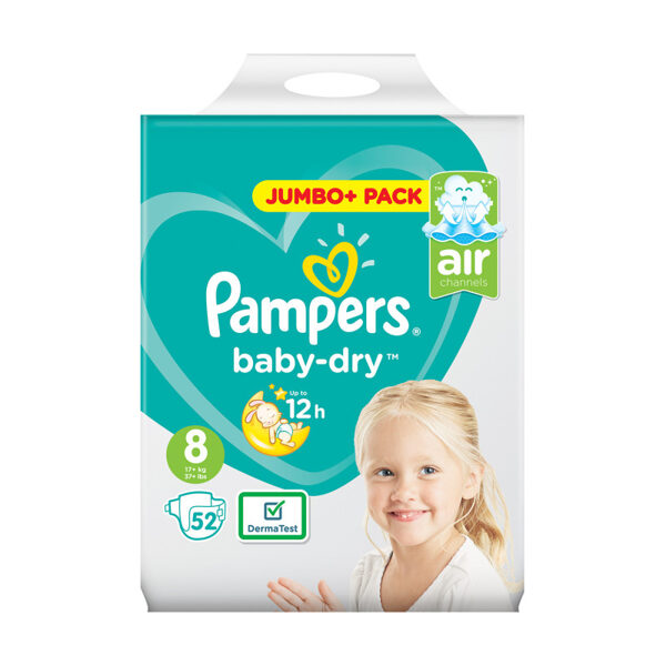 Pampers Baby Dry klipši Jumbo Pack 8 izmērs (17+ kg) 52 gb.
