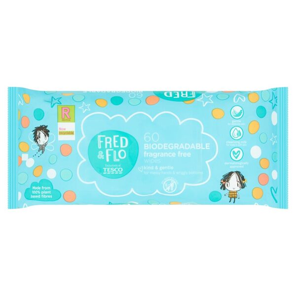 Mitrās salvetes Fred&Flo Biodegradable Fragrace Free (uzlīmes vāciņš) 60 gab.