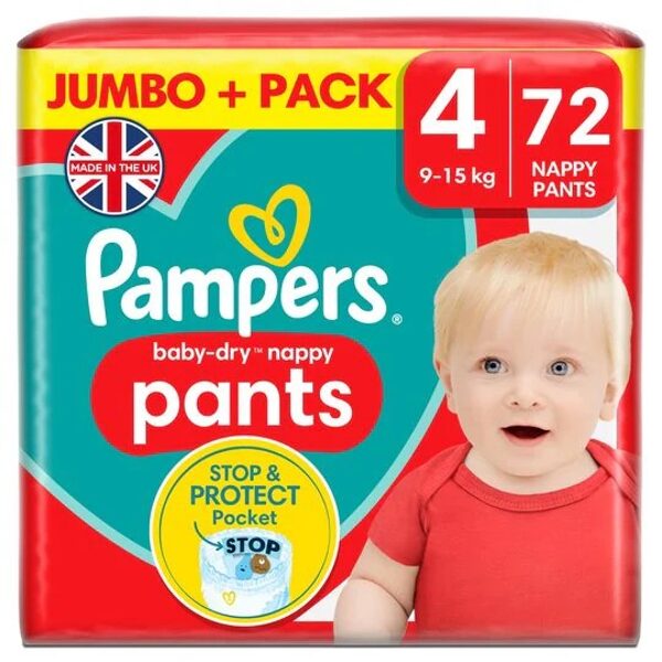 New Biksītes Pampers Baby Dry Pants Jumbo Pack 4 izmērs (9-15 kg) 72 gb.