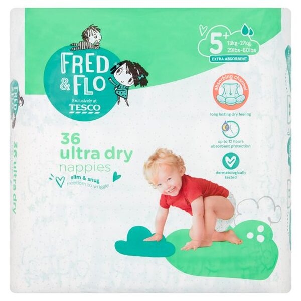 Fred & Flo Ultra-Dry klipši 5+ izmērs (13-27 kg) 36 gab.