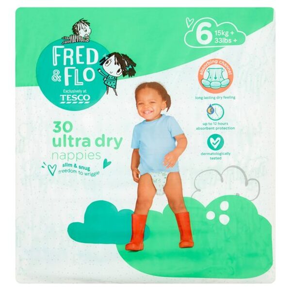 Fred & Flo Ultra-Dry klipši 6 izmērs (15+ kg) 30 gab.