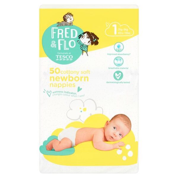Fred & Flo Newborn 1 izmērs (2-5 kg) 50 gb. 